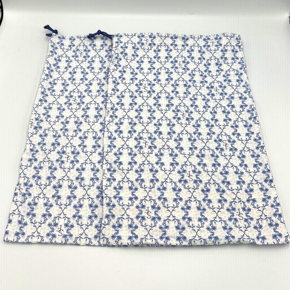 Sarah Flint Shoe Dust Storage Travel Drawstring Blue Floral Bag 14.5x10 Lot of 2
